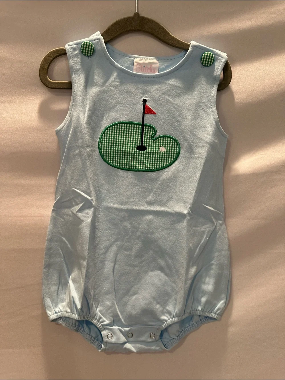 Baby Blue Golf Applique One-Piece Romper